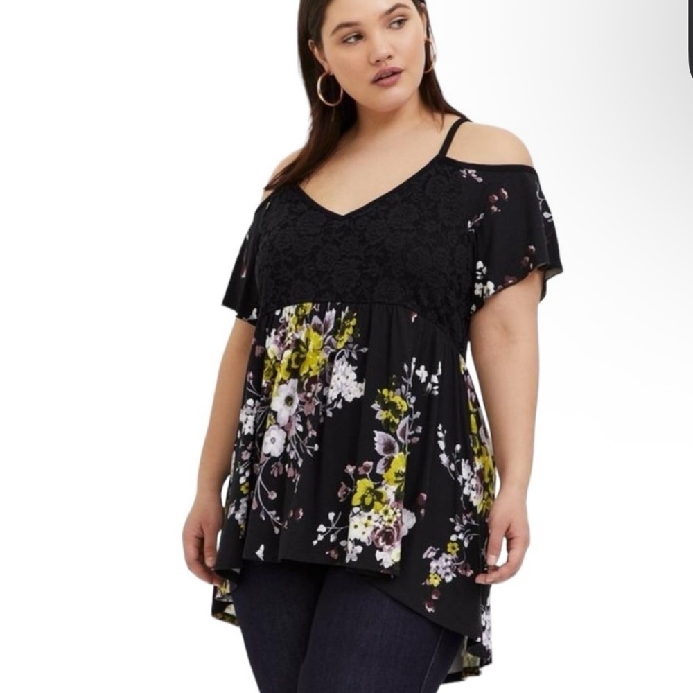 Torrid Floral Cold Shoulder Babydoll Top
